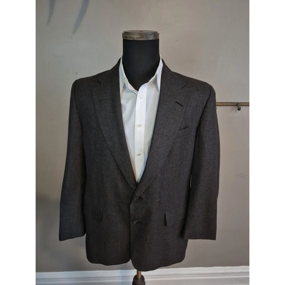 Briar Mens Brown Houndstooth Wool Sport Coat 41S Made in Italy Vintage 2 Button